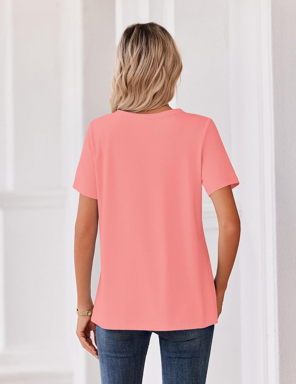 imageZeagoo Womens Summer Tops V Neck Short Sleeve Shirts Dressy Casual Blouse Spring Vacation Tshirts ClothesCoral