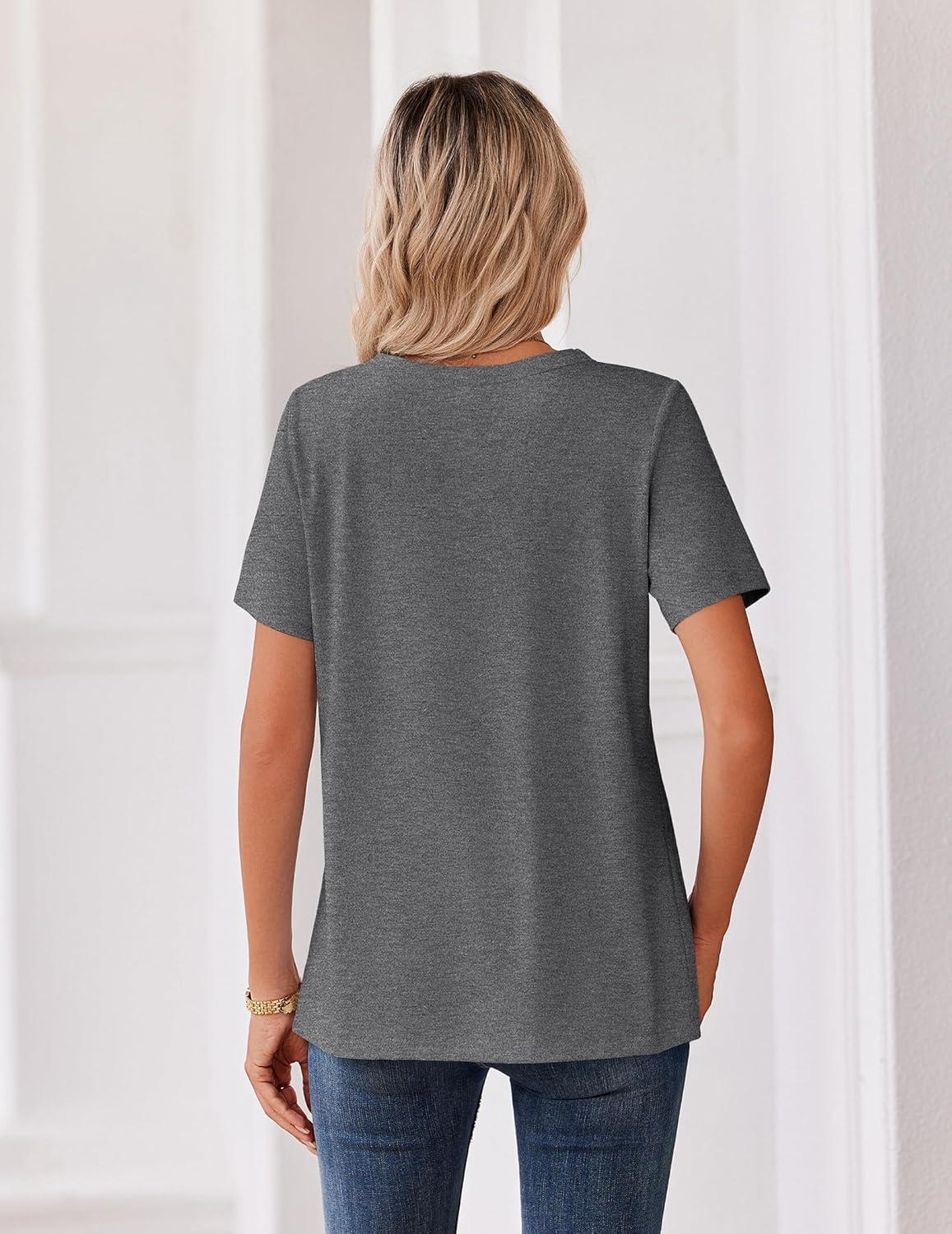 imageZeagoo Womens Summer Tops V Neck Short Sleeve Shirts Dressy Casual Blouse Spring Vacation Tshirts ClothesGrey