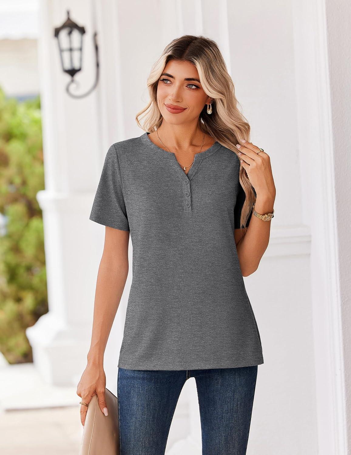 imageZeagoo Womens Summer Tops V Neck Short Sleeve Shirts Dressy Casual Blouse Spring Vacation Tshirts ClothesGrey