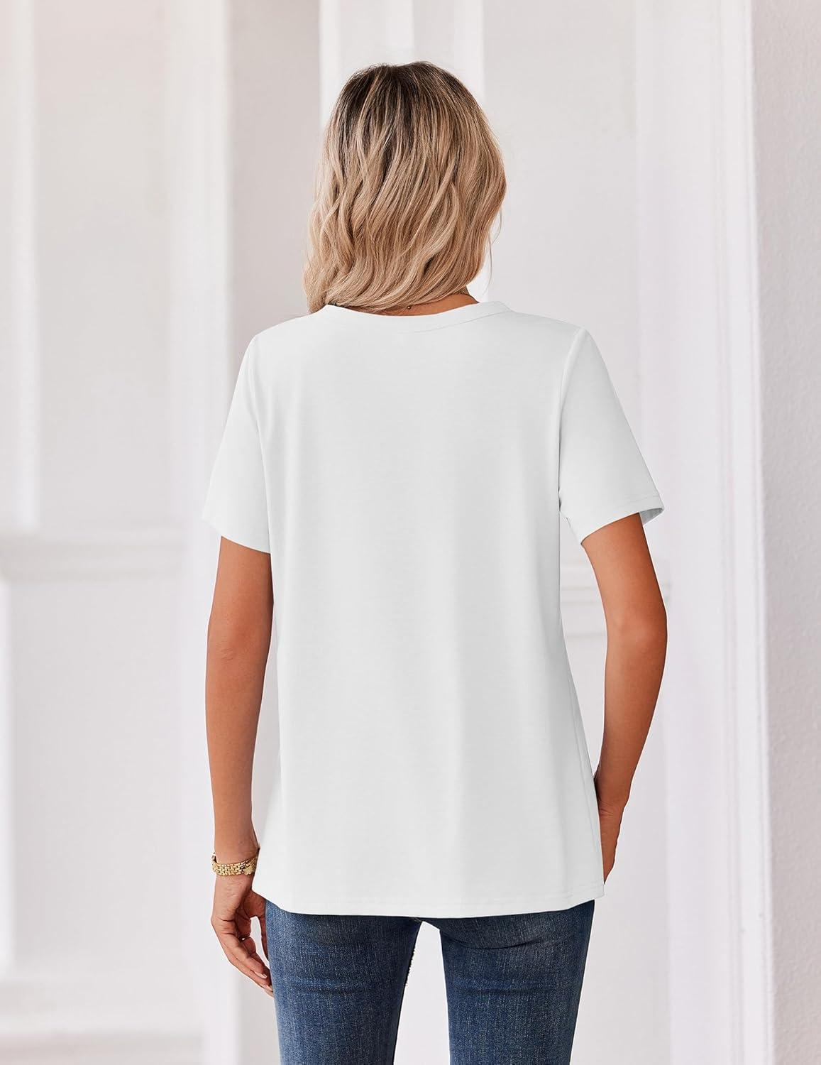 imageZeagoo Womens Summer Tops V Neck Short Sleeve Shirts Dressy Casual Blouse Spring Vacation Tshirts ClothesWhite