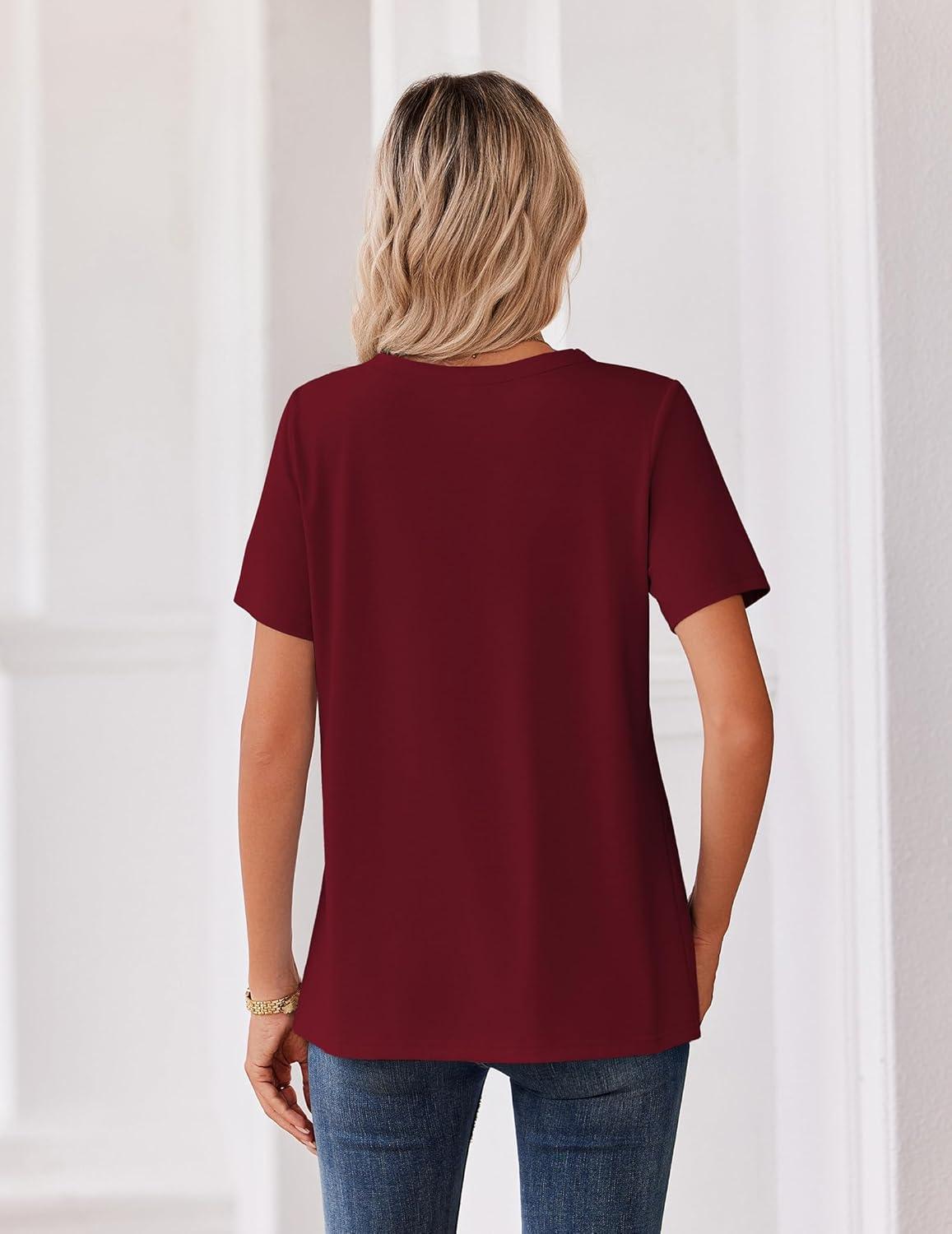 imageZeagoo Womens Summer Tops V Neck Short Sleeve Shirts Dressy Casual Blouse Spring Vacation Tshirts ClothesWine Red