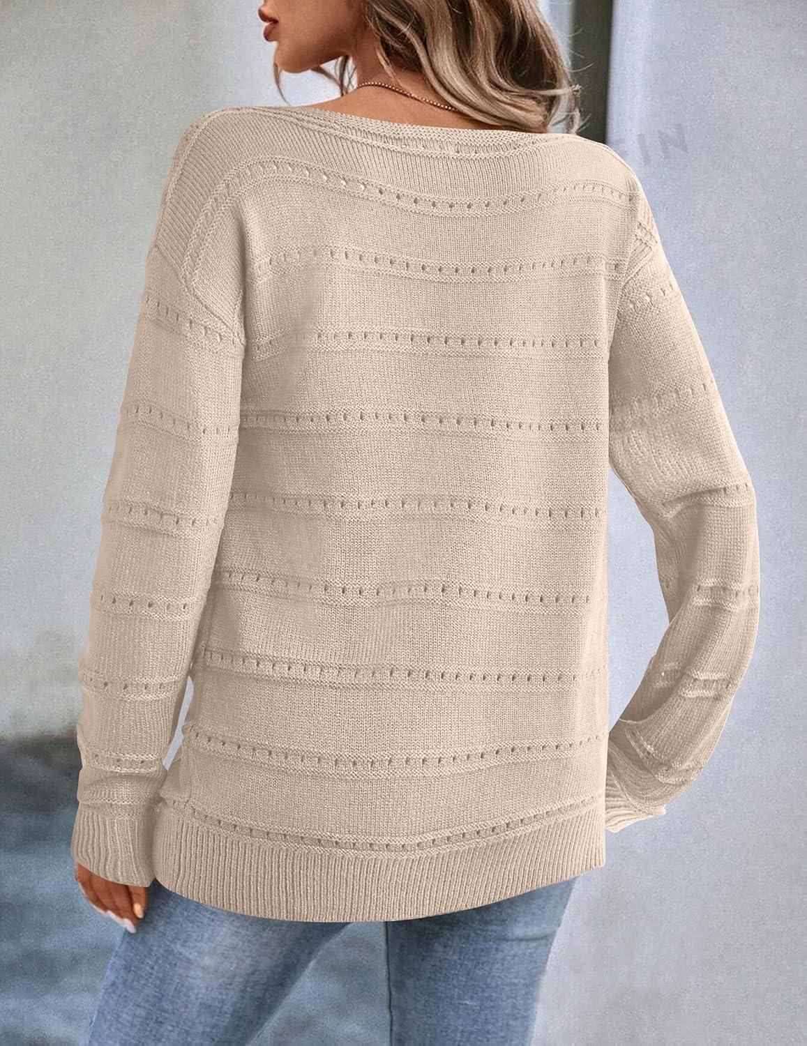 imageZeagoo Womens Sweaters Cute Long Sleeve Off The Shoulder Pullover Tops Hollow Out Crochet Dressy Casual OutfitsAdark Apricot