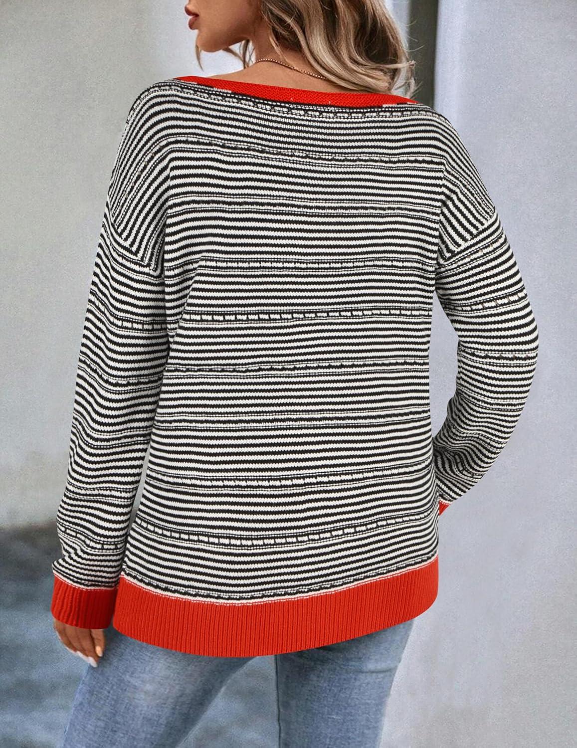 imageZeagoo Womens Sweaters Cute Long Sleeve Off The Shoulder Pullover Tops Hollow Out Crochet Dressy Casual OutfitsBlack Stripe