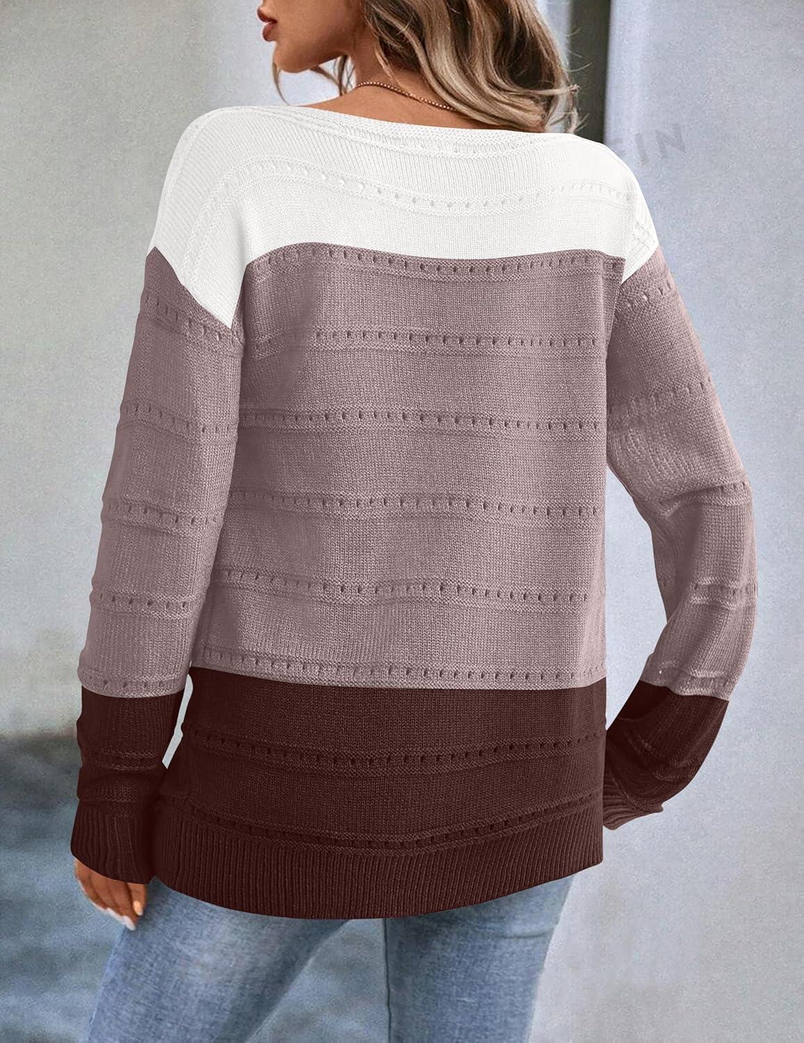 imageZeagoo Womens Sweaters Cute Long Sleeve Off The Shoulder Pullover Tops Hollow Out Crochet Dressy Casual OutfitsColorblock 284