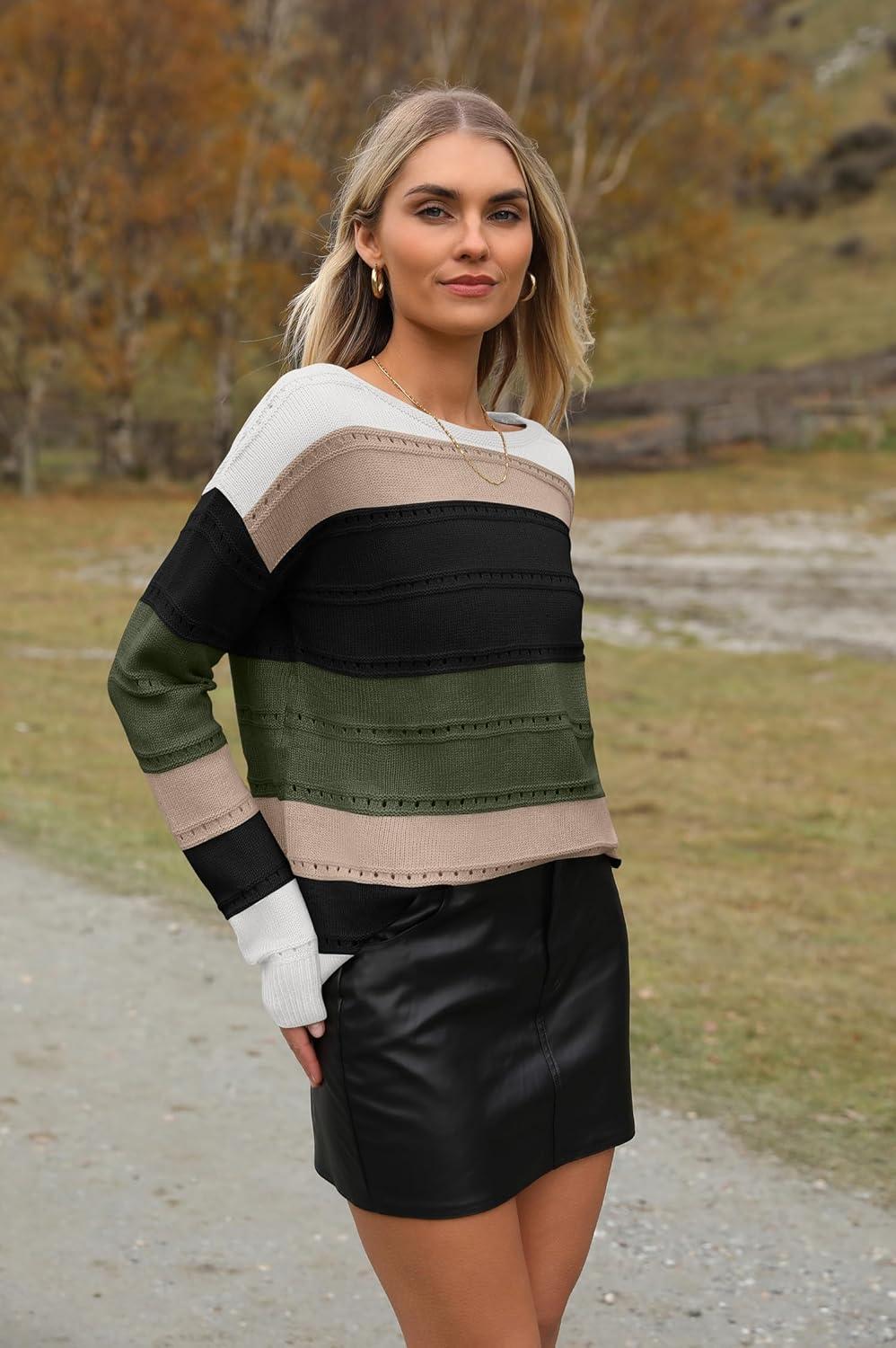 imageZeagoo Womens Sweaters Cute Long Sleeve Off The Shoulder Pullover Tops Hollow Out Crochet Dressy Casual OutfitsMultigreen