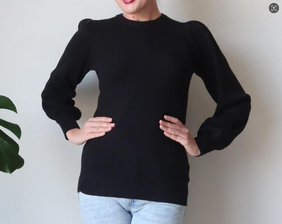 imageZeagoo Womens Sweaters Fall 2026 Dressy Casual Long Sleeve Shirts Ribbed Knit Winter Outfits Puff Pullover Jumper TopsA Black