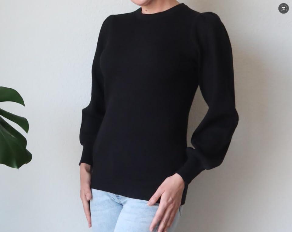 imageZeagoo Womens Sweaters Fall 2026 Dressy Casual Long Sleeve Shirts Ribbed Knit Winter Outfits Puff Pullover Jumper TopsA Black