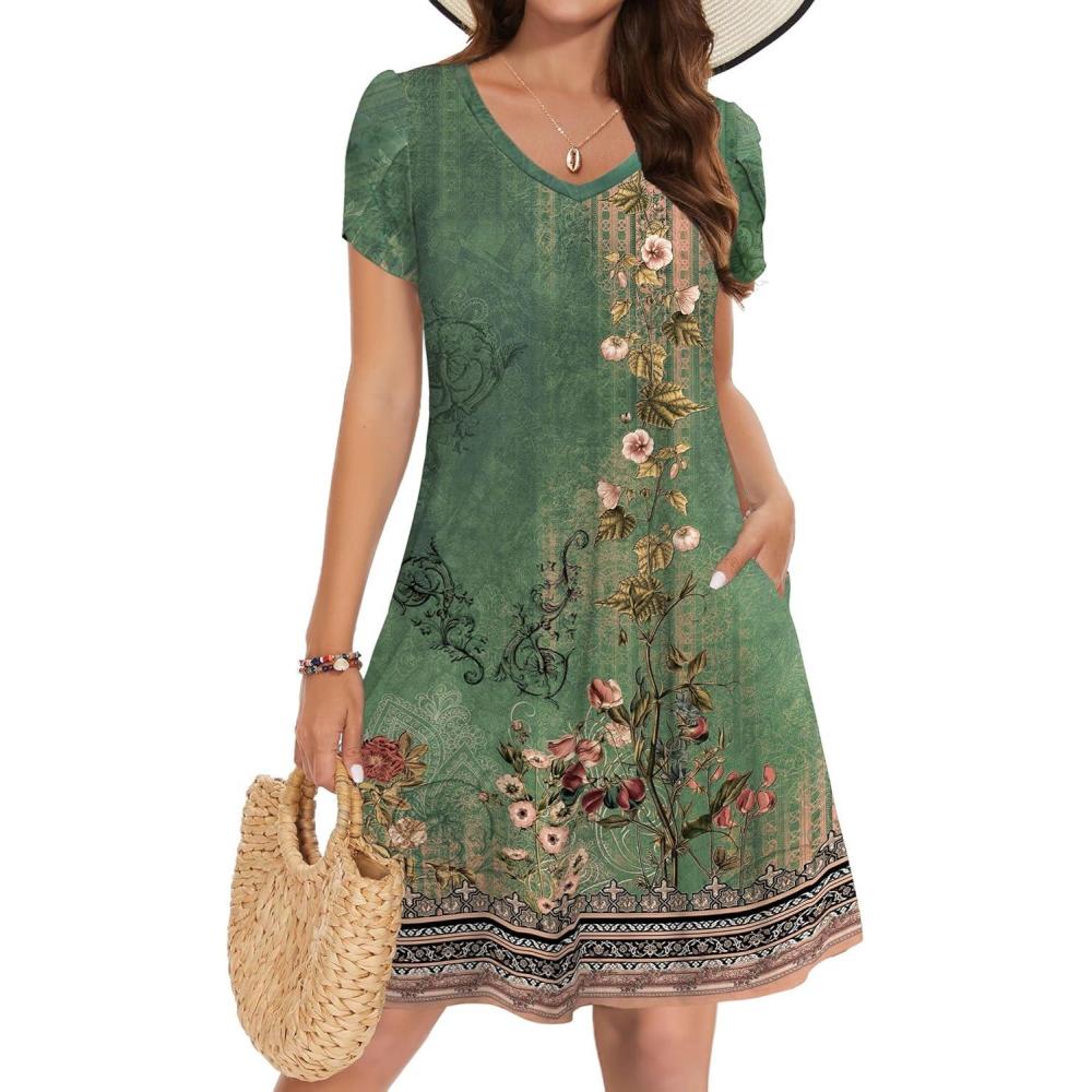 imageZEAGOO Womens Summer ALine Dress with Pockets Mini Short Sleeve Dresses Flowy Beach Swing Dress 2026 Vacation TravelA02pa171