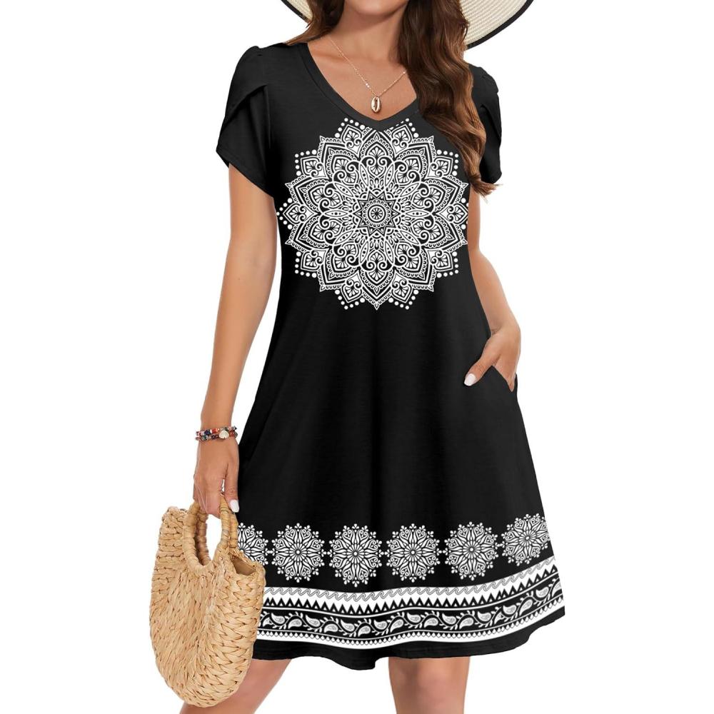 imageZEAGOO Womens Summer ALine Dress with Pockets Mini Short Sleeve Dresses Flowy Beach Swing Dress 2026 Vacation TravelMz774