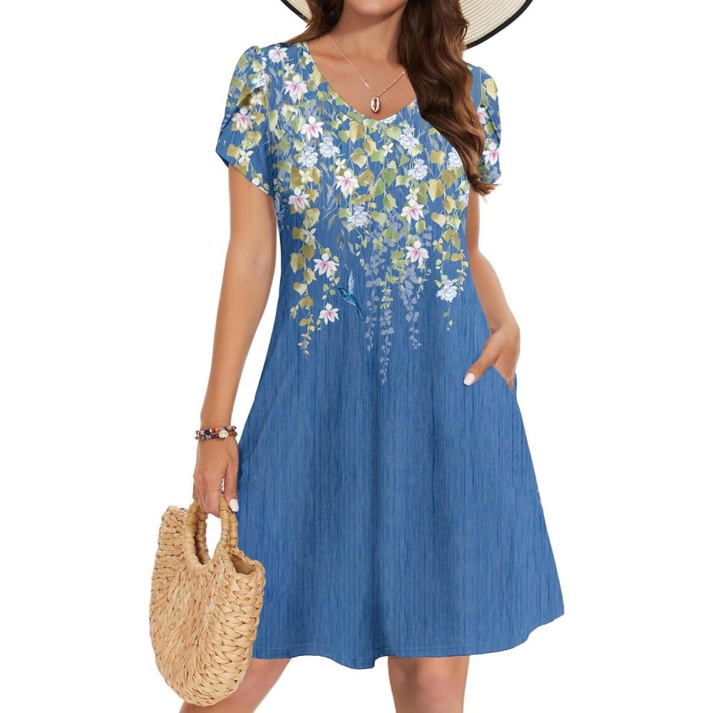 imageZEAGOO Womens Summer ALine Dress with Pockets Mini Short Sleeve Dresses Flowy Beach Swing Dress 2026 Vacation TravelSf233