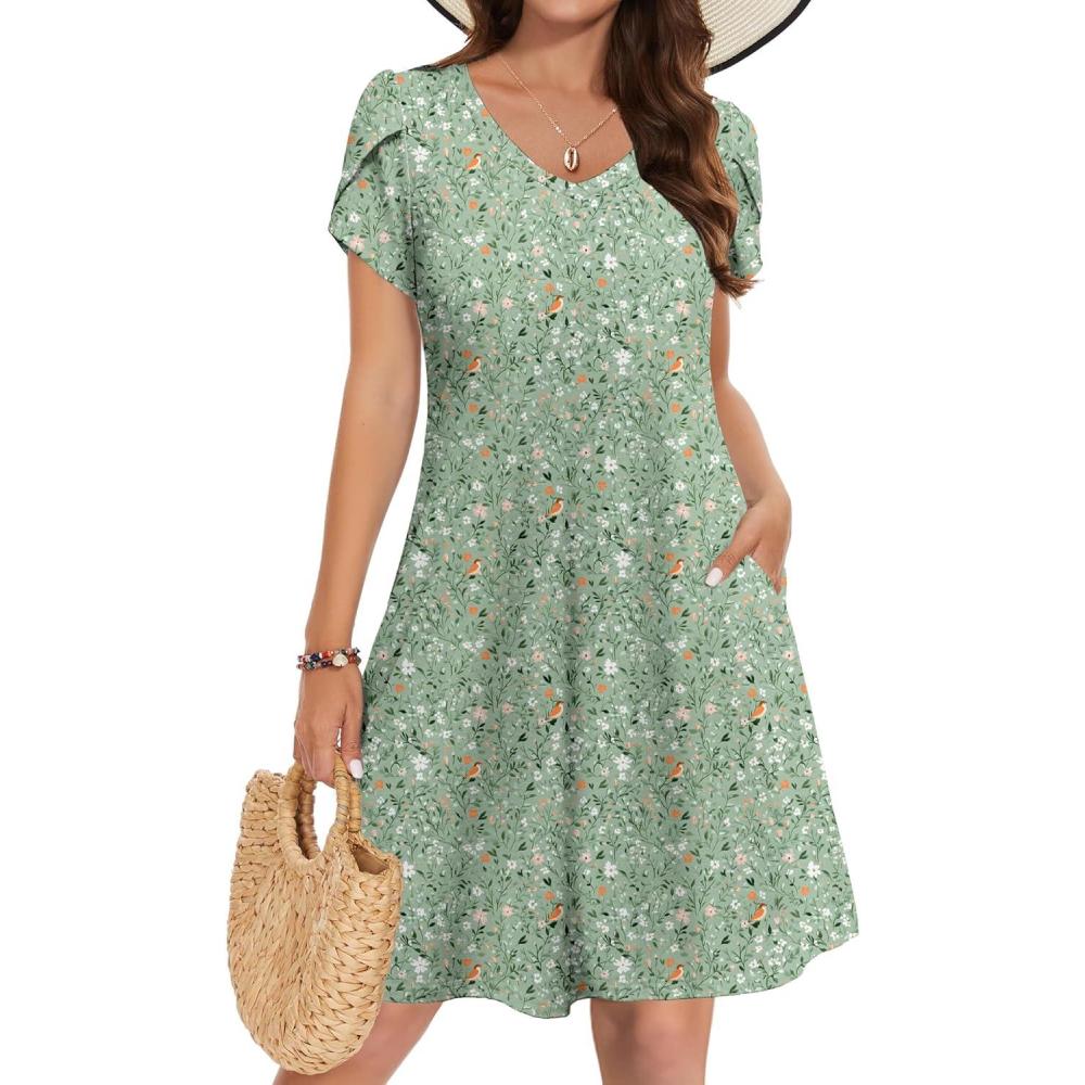 imageZEAGOO Womens Summer ALine Dress with Pockets Mini Short Sleeve Dresses Flowy Beach Swing Dress 2026 Vacation TravelXh534