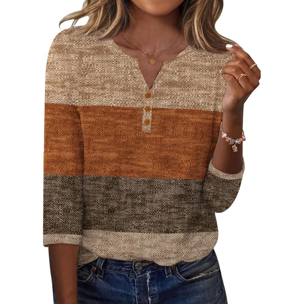 imageZeagoo 34 Length Sleeve Womens Tops Casual Dressy Summer Blouses Buisness Work Spring Tee ShirtsGeometric 398