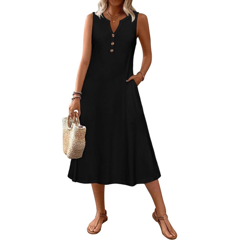 imageZeagoo Summer Dress for Women 2026 Sleeveless Tank Midi Dress Vacation Beach Sundress Aline Boho ClothingBlack