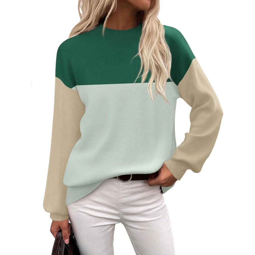 imageZeagoo Sweaters for Women Fall Fashion 2025 Trendy Long Sleeve Turtleneck Pullover Lantern Knit Sweater TopsBlue Green