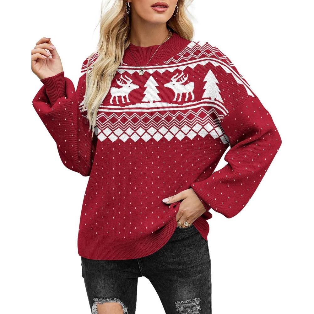 imageZeagoo Sweaters for Women Fall Fashion 2025 Trendy Long Sleeve Turtleneck Pullover Lantern Knit Sweater TopsSd17