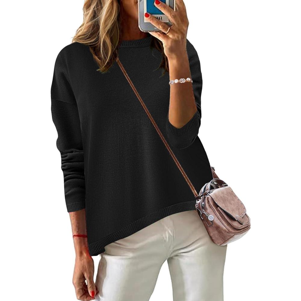 imageZeagoo Sweaters for Women Fall Outfits Trendy 2025 Long Sleeve Shirts Bussiness Casual Knit Pullover Sweater TopsBsolid Black Long Sleeve