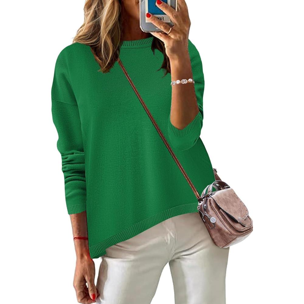 imageZeagoo Sweaters for Women Fall Outfits Trendy 2025 Long Sleeve Shirts Bussiness Casual Knit Pullover Sweater TopsBsolid Green Long Sleeve