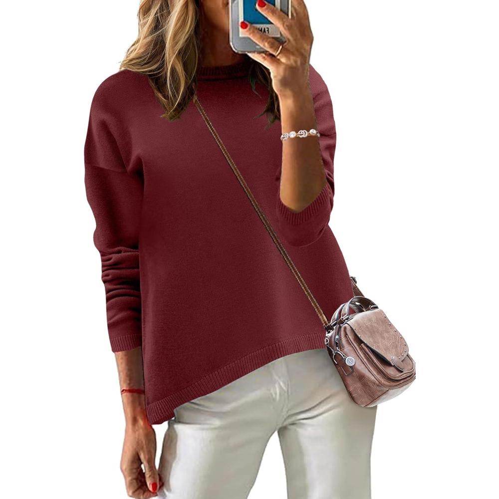 imageZeagoo Sweaters for Women Fall Outfits Trendy 2025 Long Sleeve Shirts Bussiness Casual Knit Pullover Sweater TopsBsolid Red Long Sleeve