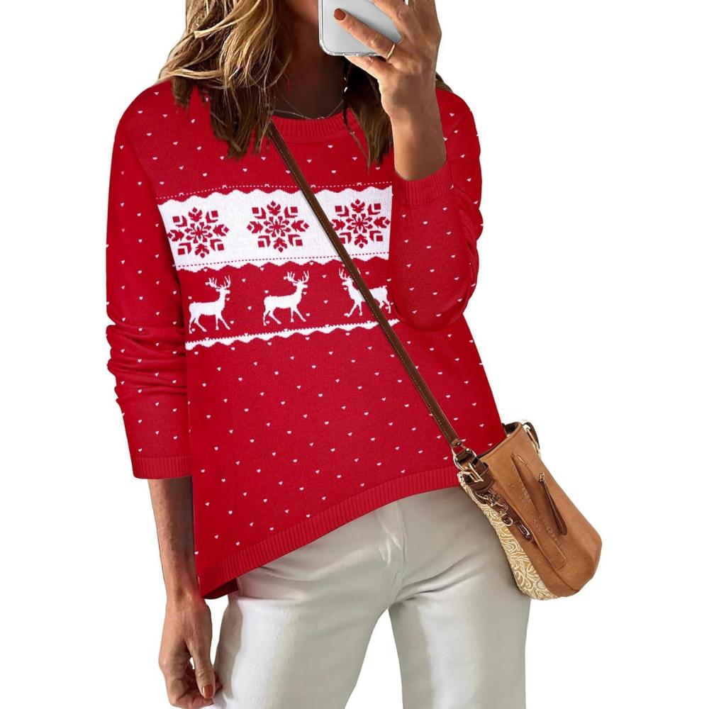 imageZeagoo Sweaters for Women Fall Outfits Trendy 2025 Long Sleeve Shirts Bussiness Casual Knit Pullover Sweater TopsChristmas Red