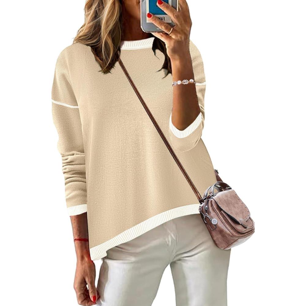 imageZeagoo Sweaters for Women Fall Outfits Trendy 2025 Long Sleeve Shirts Bussiness Casual Knit Pullover Sweater TopsColor Block 1 Long Sleeve