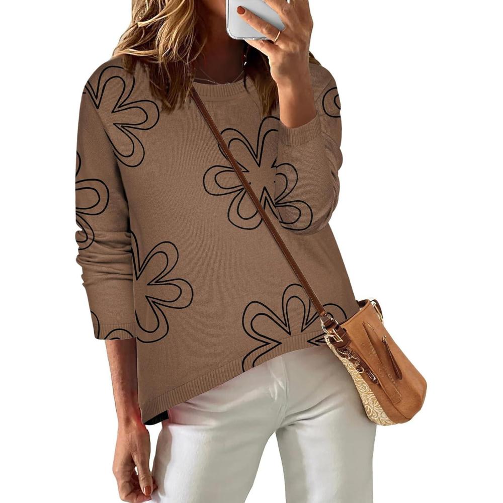 imageZeagoo Sweaters for Women Fall Outfits Trendy 2025 Long Sleeve Shirts Bussiness Casual Knit Pullover Sweater TopsPrinted Khaki