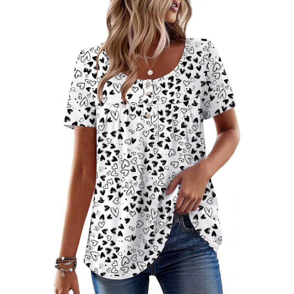 imageZeagoo Women Tunic Tops Dressy Casual Summer Short Sleeve Shirts Floral Loose Fit Pleated Boho Top SXXLAx28