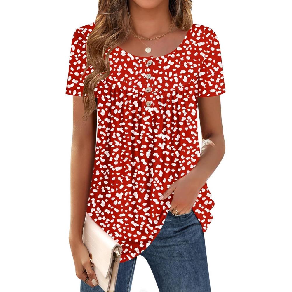 imageZeagoo Women Tunic Tops Dressy Casual Summer Short Sleeve Shirts Floral Loose Fit Pleated Boho Top SXXLJh590