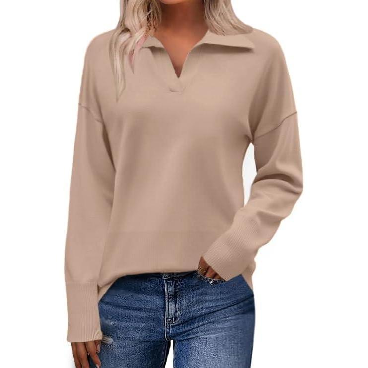 imageZeagoo Womens 2026 V Neck Striped Sweater Long Sleeve Oversized Fashion Knitted Pullover Fall Sweaters TopsKhaki