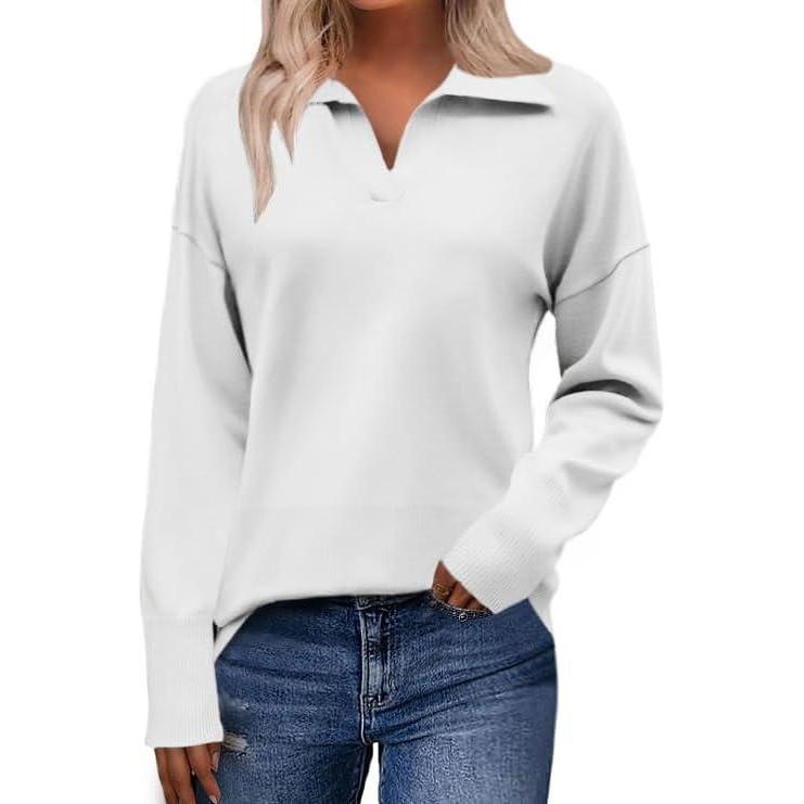 imageZeagoo Womens 2026 V Neck Striped Sweater Long Sleeve Oversized Fashion Knitted Pullover Fall Sweaters TopsWhite