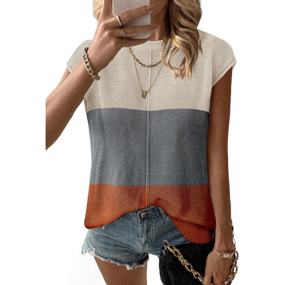 imageZeagoo Womens Cap Sleeve Sweater Vest Crew Neck Sleeveless Casual Knit Tops 2024 Summer Clothes SXXLZgrey Caramel