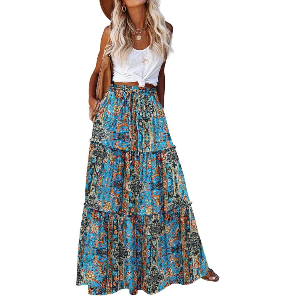 imageZeagoo Womens Casual Maxi Skirts for Women 2026 High Waist Boho Skirts Floral Printed Long Flowy Skirt with PocketsBohoprinted02