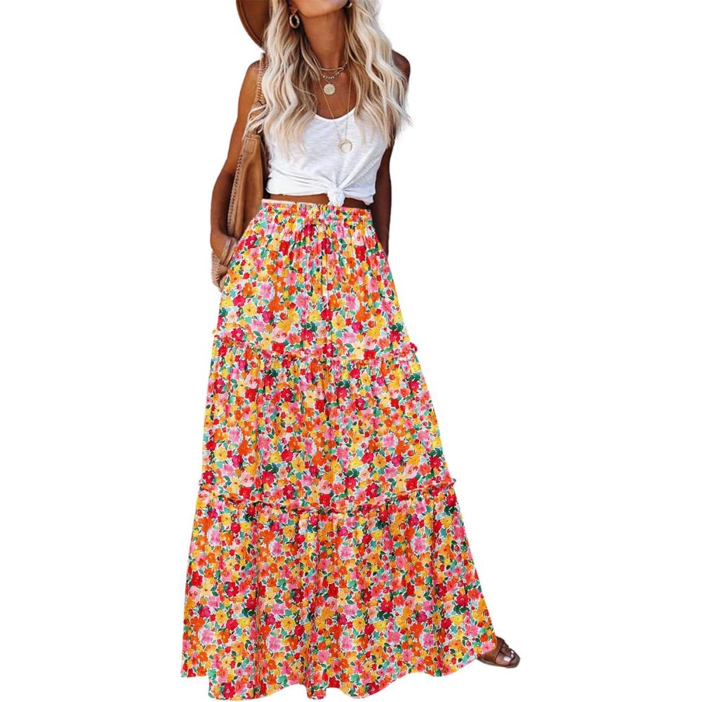 imageZeagoo Womens Casual Maxi Skirts for Women 2026 High Waist Boho Skirts Floral Printed Long Flowy Skirt with PocketsFloralprinted01