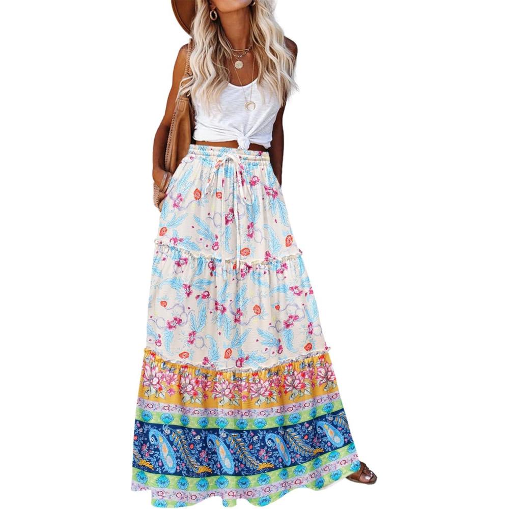 imageZeagoo Womens Casual Maxi Skirts for Women 2026 High Waist Boho Skirts Floral Printed Long Flowy Skirt with PocketsFloralprinted03
