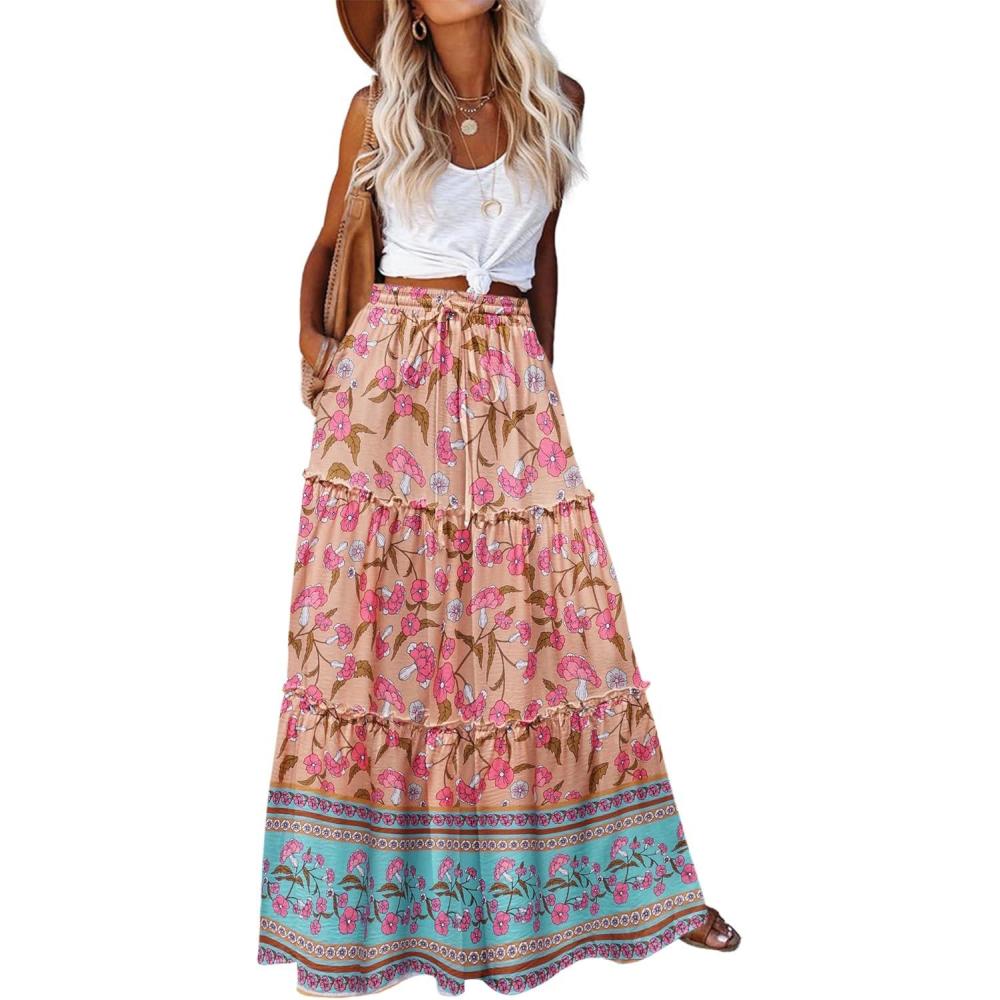 imageZeagoo Womens Casual Maxi Skirts for Women 2026 High Waist Boho Skirts Floral Printed Long Flowy Skirt with PocketsFloralprinted05