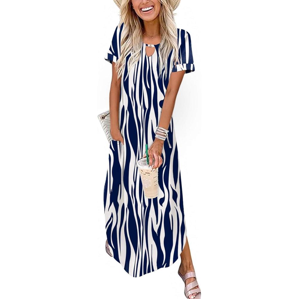 imageZeagoo Womens Maxi Summer Dress with Pockets Casual Short Sleeve Sundress Trendy 2026 Curve Hem Long DressBlue Printed01