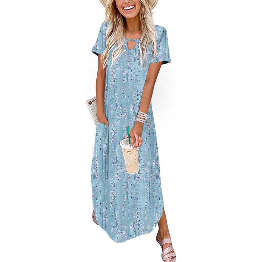 imageZeagoo Womens Maxi Summer Dress with Pockets Casual Short Sleeve Sundress Trendy 2026 Curve Hem Long DressPrinted011