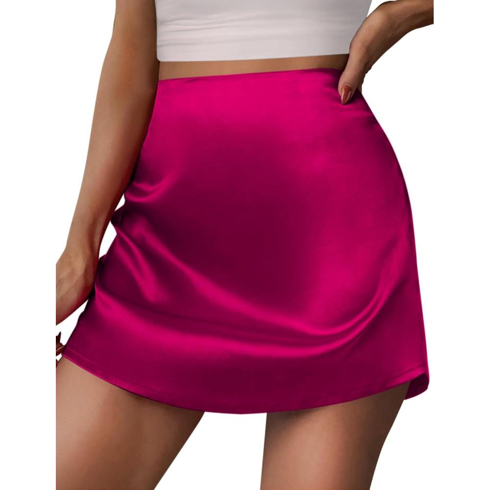 imageZeagoo Womens Mini Skirts Elastic High Waisted Skirts Stain ALine Zipper Party Club Skirt 2025Arose Red
