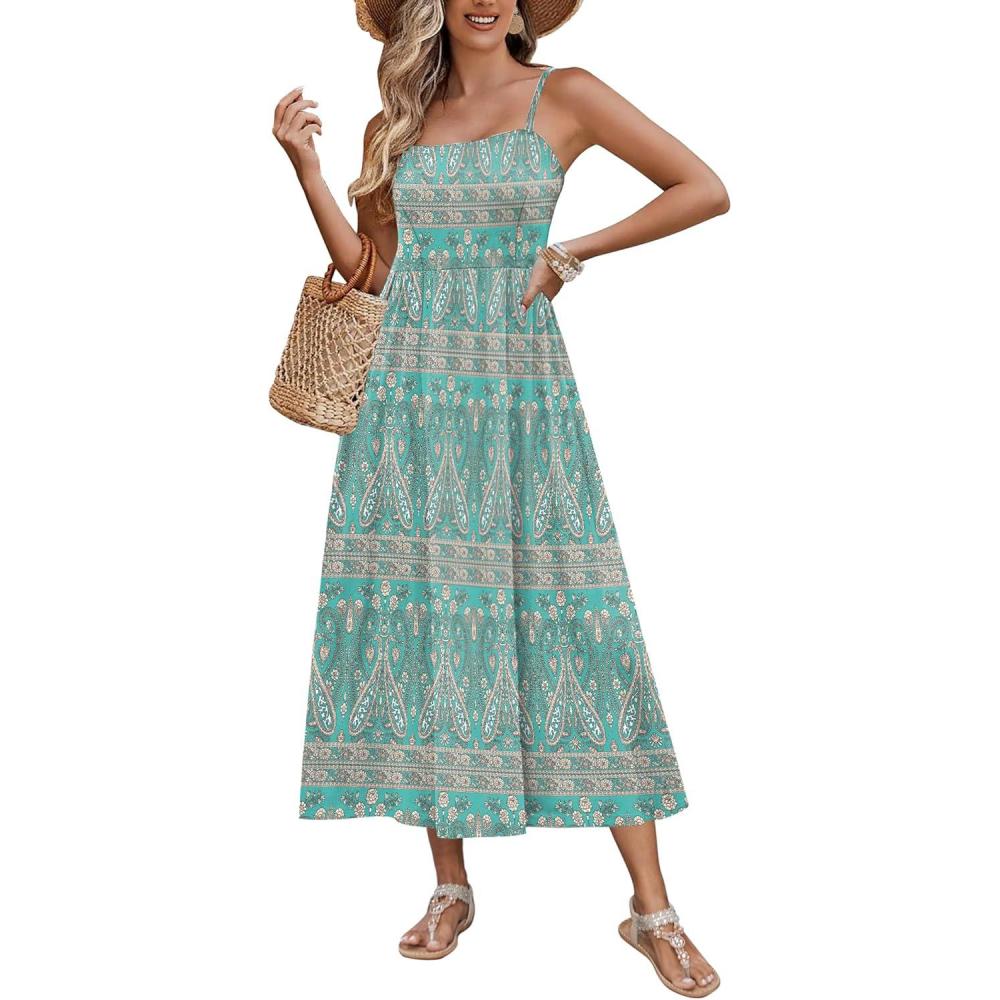 imageZeagoo Womens Summer Casual Boho Sundress Spaghetti Strap Square Neck Flowy Midi Dresses A Line Beach Dress with Pockets04pa169