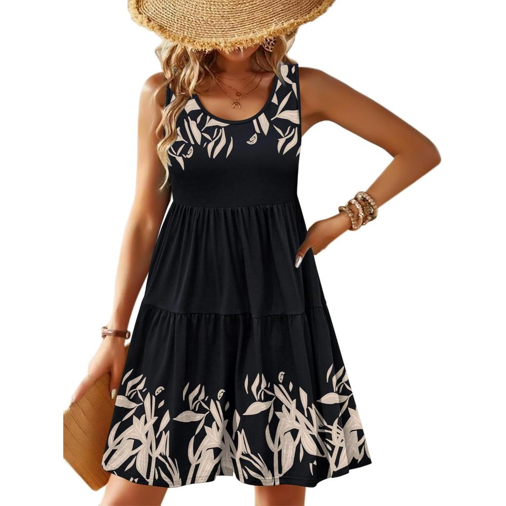 imageZeagoo Womens Summer Sundress Boho Floral Casual Tank Dresses with Pockets Sleeveless Tiered Swing A Line Beach DressBlack Floral