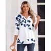 Zeagoo 3/4 Length Sleeve Womens Tops Casual Dressy Summer Blouses Buisness Work Spring Tee Shirts(Navy Floral)