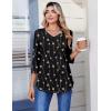 Zeagoo 3/4 Length Sleeve Womens Tops Casual V Neck Pleated Top Boho Floral Blouses Work Shirts(Black Khaki Dots)