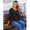 Zeagoo 3/4 Length Sleeve Womens Tops Casual V Neck Pleated Top Boho Floral Blouses Work Shirts(Black Khaki Dots)