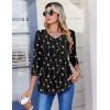 Zeagoo 3/4 Length Sleeve Womens Tops Casual V Neck Pleated Top Boho Floral Blouses Work Shirts(Black Khaki Dots)