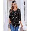 Zeagoo 3/4 Length Sleeve Womens Tops Casual V Neck Pleated Top Boho Floral Blouses Work Shirts(Black Khaki Dots)