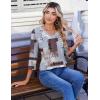 Zeagoo 3/4 Length Sleeve Womens Tops Casual V Neck Pleated Top Boho Floral Blouses Work Shirts(Blue Brown 609)