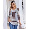 Zeagoo 3/4 Length Sleeve Womens Tops Casual V Neck Pleated Top Boho Floral Blouses Work Shirts(Blue Brown 609)