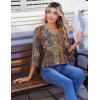 Zeagoo 3/4 Length Sleeve Womens Tops Casual V Neck Pleated Top Boho Floral Blouses Work Shirts(Boho Mz721)
