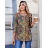 Zeagoo 3/4 Length Sleeve Womens Tops Casual V Neck Pleated Top Boho Floral Blouses Work Shirts(Boho Mz721)