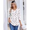 Zeagoo 3/4 Length Sleeve Womens Tops Casual V Neck Pleated Top Boho Floral Blouses Work Shirts(Feather White 170)