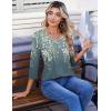 Zeagoo 3/4 Length Sleeve Womens Tops Casual V Neck Pleated Top Boho Floral Blouses Work Shirts(Floral Grey Green)